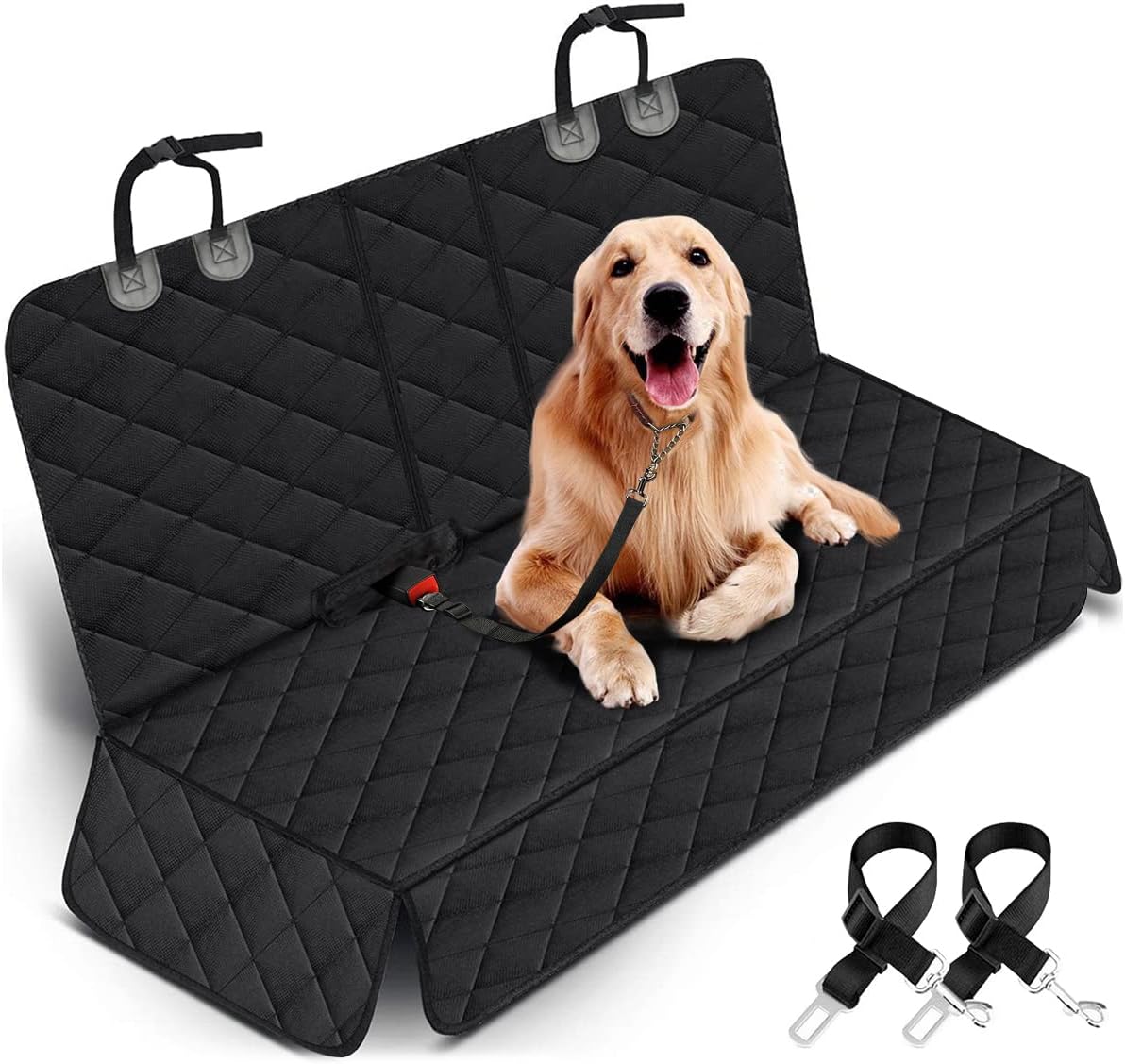 Dog Car Seat Cover - Waterproof Back Seat Protector for Pets, Non-Slip Design with Middle Armrest Fit for Most Cars, Trucks, and SUVs - Black