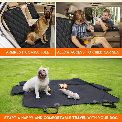 Dog Car Seat Cover - Waterproof Back Seat Protector for Pets, Non-Slip Design with Middle Armrest Fit for Most Cars, Trucks, and SUVs - Black
