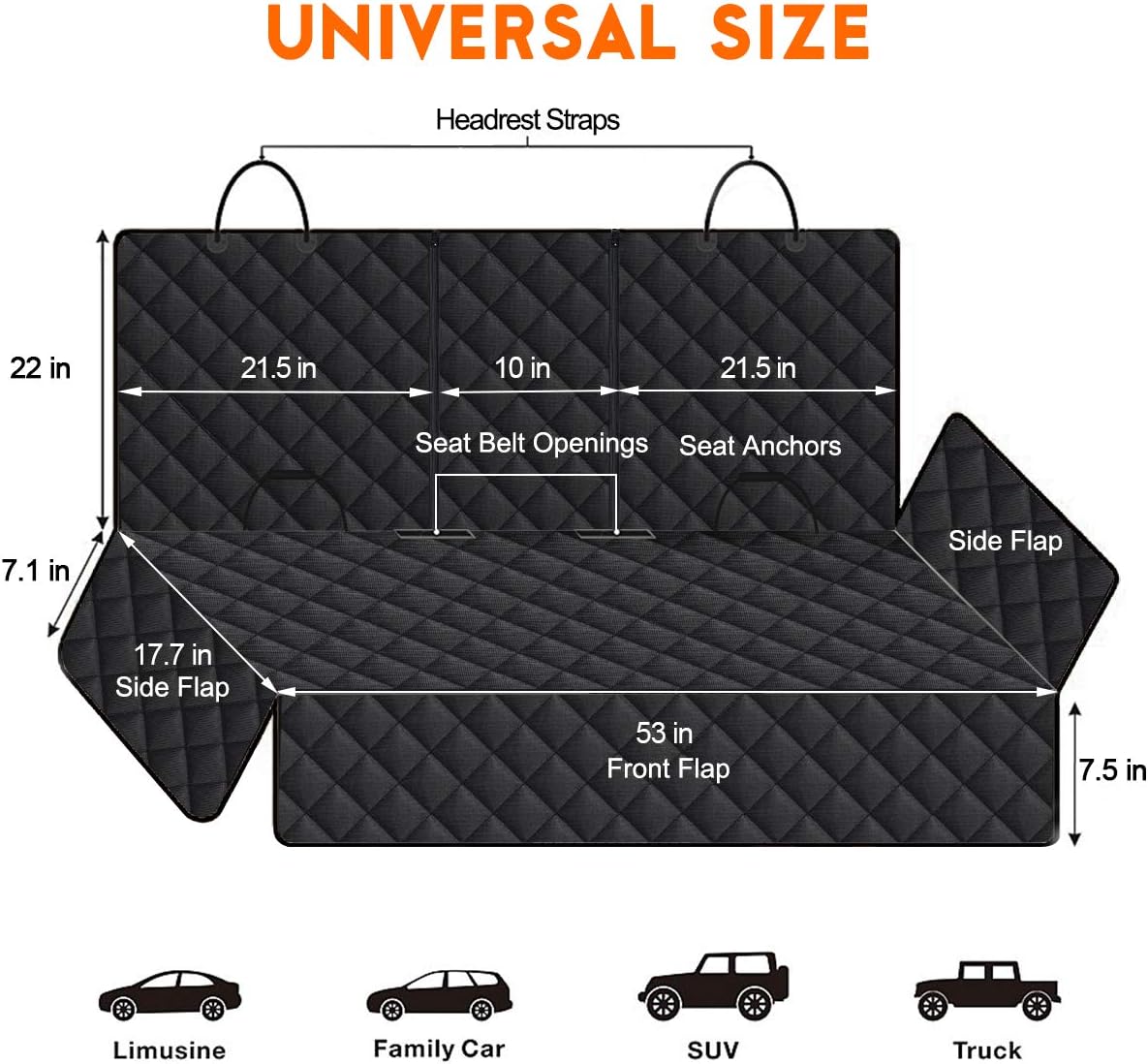 Dog Car Seat Cover - Waterproof Back Seat Protector for Pets, Non-Slip Design with Middle Armrest Fit for Most Cars, Trucks, and SUVs - Black
