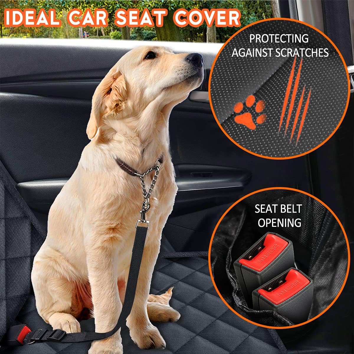 Dog Car Seat Cover - Waterproof Back Seat Protector for Pets, Non-Slip Design with Middle Armrest Fit for Most Cars, Trucks, and SUVs - Black